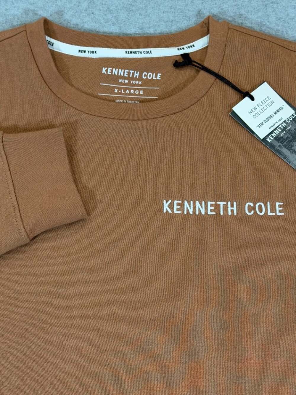 Kenneth Cole New York Men's XL Mocha Brown Crewneck Fleece Sweatshirt Logo NWT